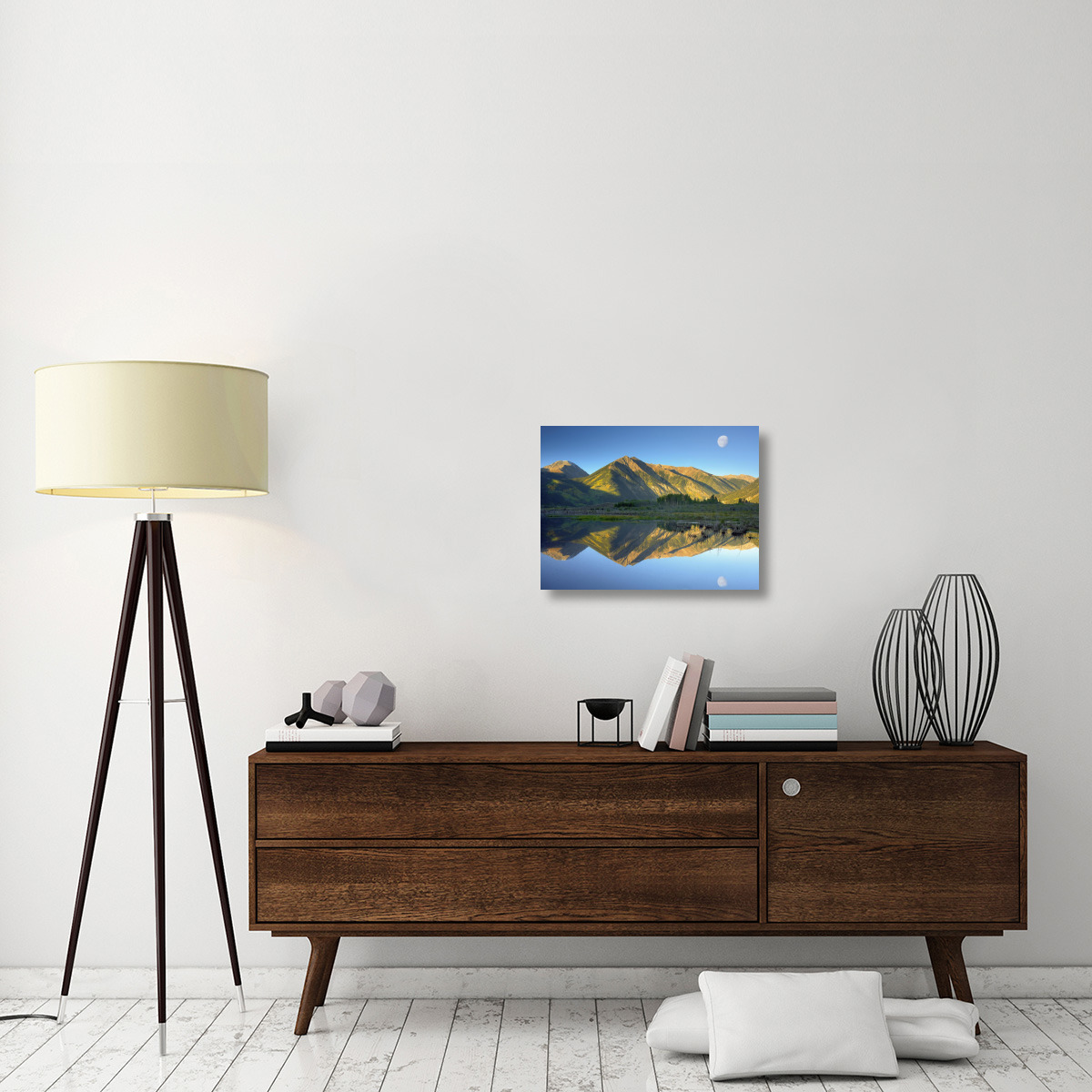 Moon and Twin Peaks reflected in lake, Colorado-Canvas Art-24&quotx18"