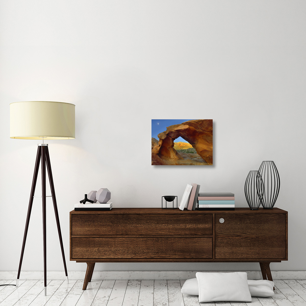 Arch Rock and moon, Valley of Fire State Park, Nevada-Canvas Art-24&quotx18"