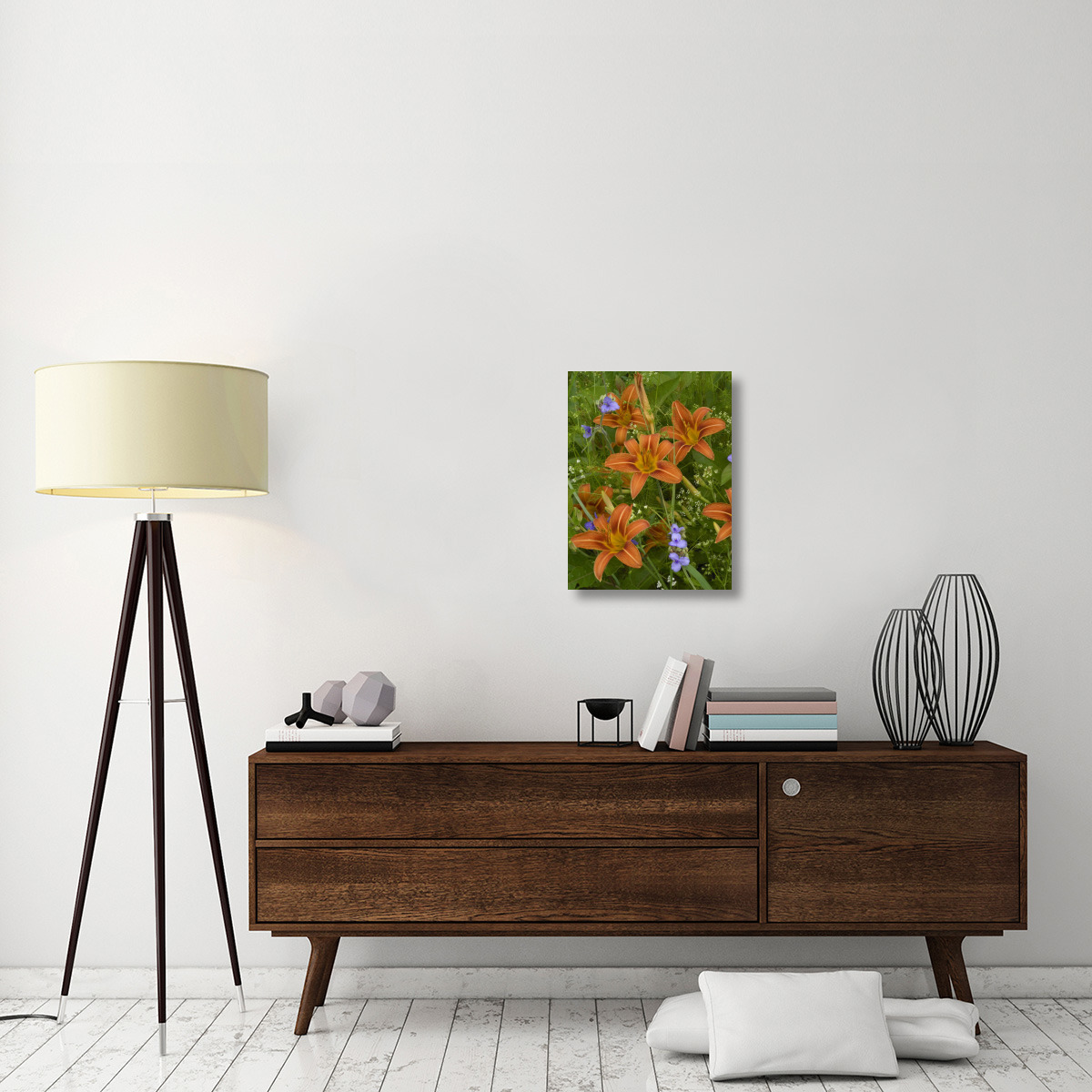 Orange Daylily with Virginia Spiderwort North America-Canvas Art-18&quotx24"