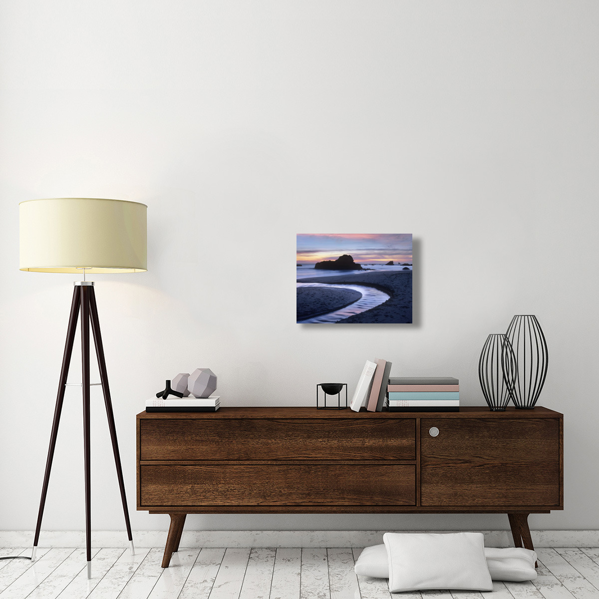 Creek flowing into ocean at Harris Beach State Park, Oregon-Canvas Art-24&quotx18"