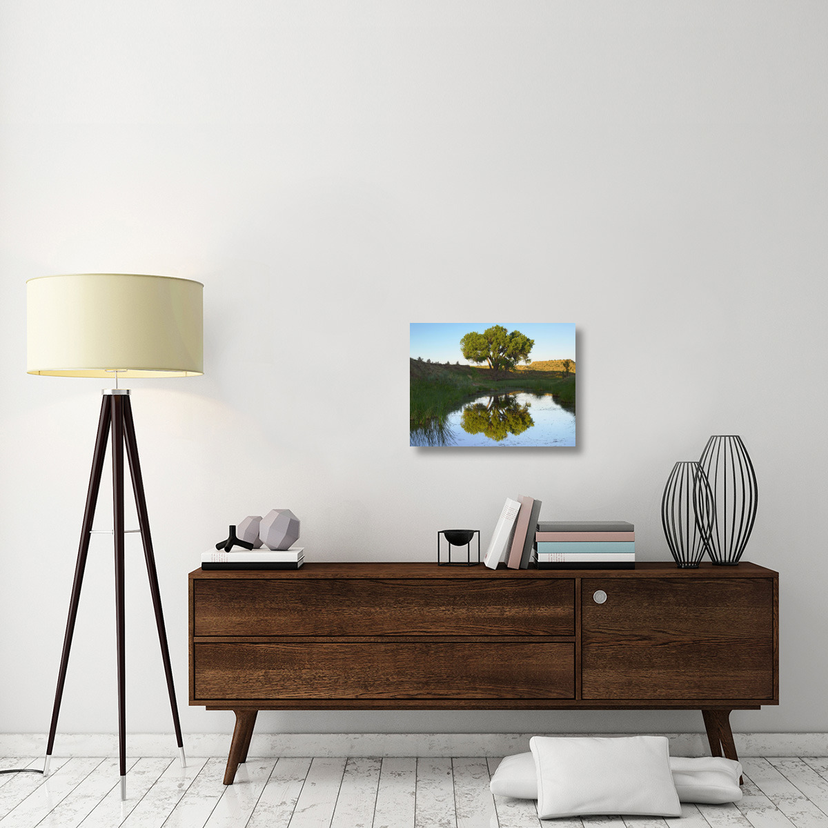 Tree reflecting in creek near Black Mesa State Park, Oklahoma-Canvas Art-24&quotx18"