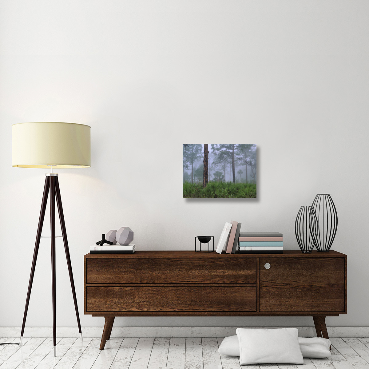 Saw Palmetto and Pine trees in fog, near Estero River, Florida-Canvas Art-24&quotx18"