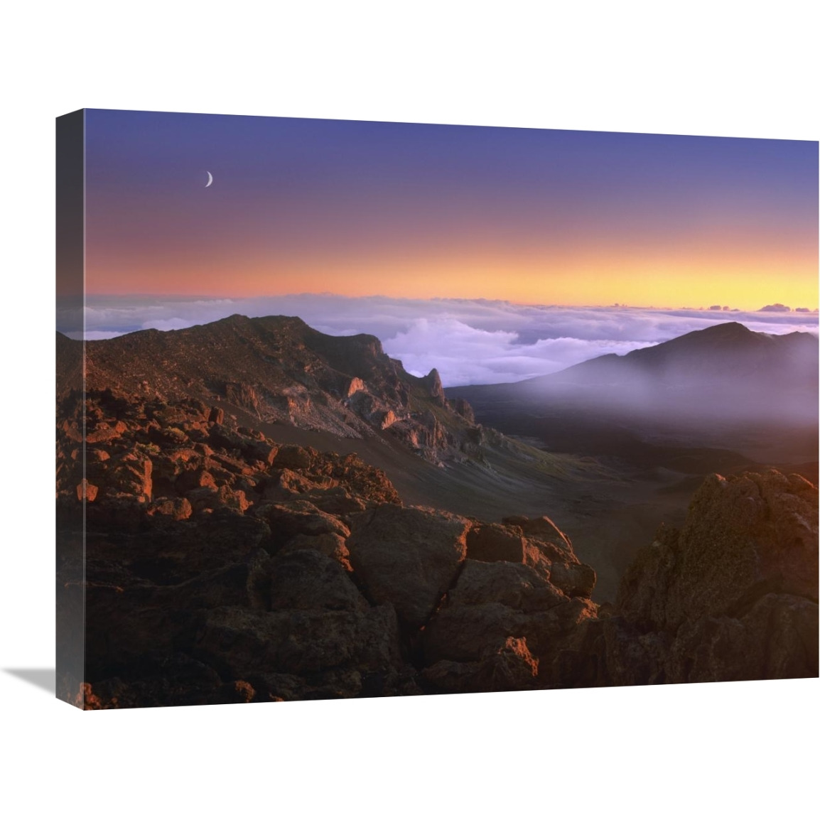 Sunrise and crescent moon overlooking Haleakala Crater, Maui, Hawaii-Canvas Art-24&quotx18"