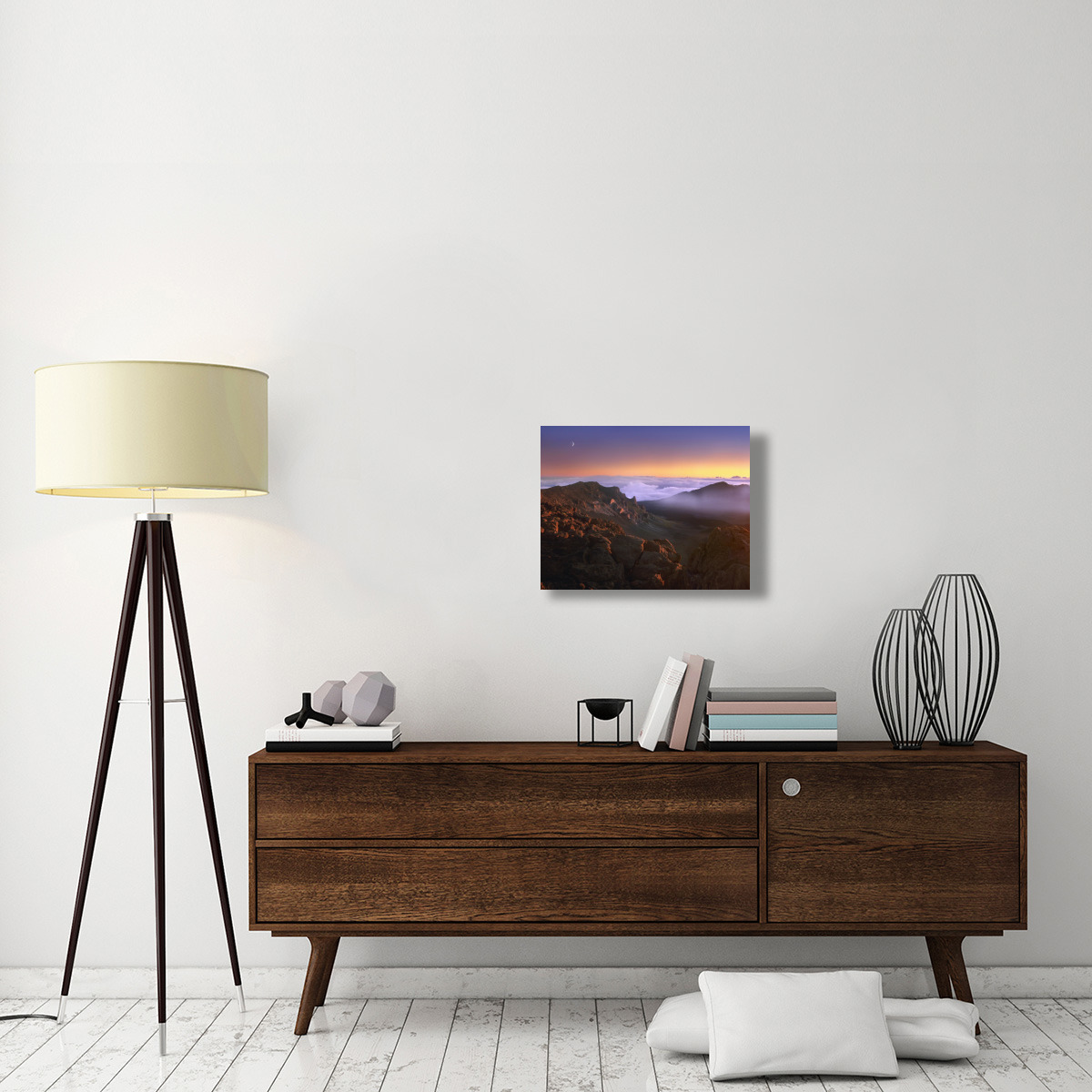 Sunrise and crescent moon overlooking Haleakala Crater, Maui, Hawaii-Canvas Art-24&quotx18"