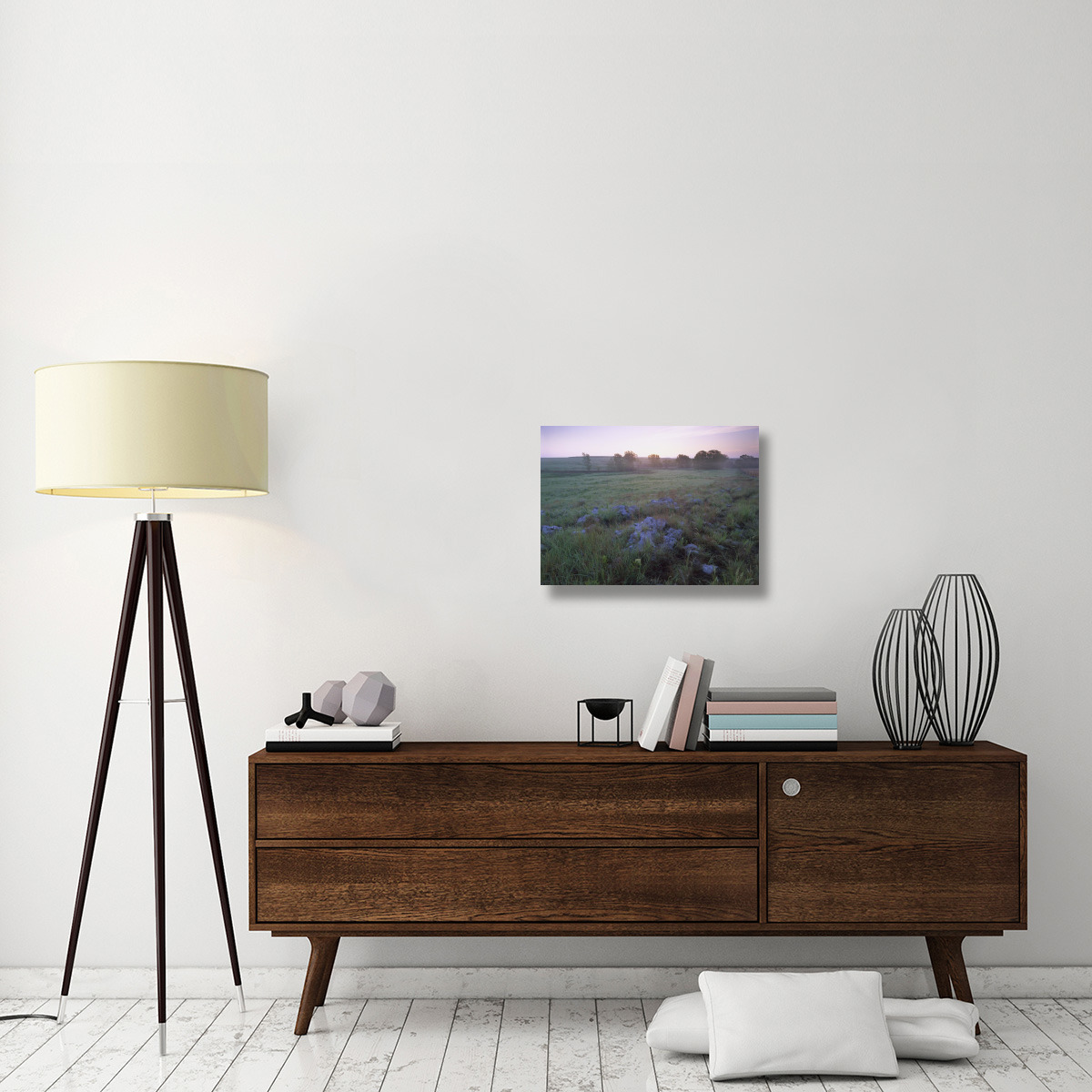 Misty morning over prairie, Tallgrass Prairie National Preserve, Kansas-Canvas Art-24&quotx18"