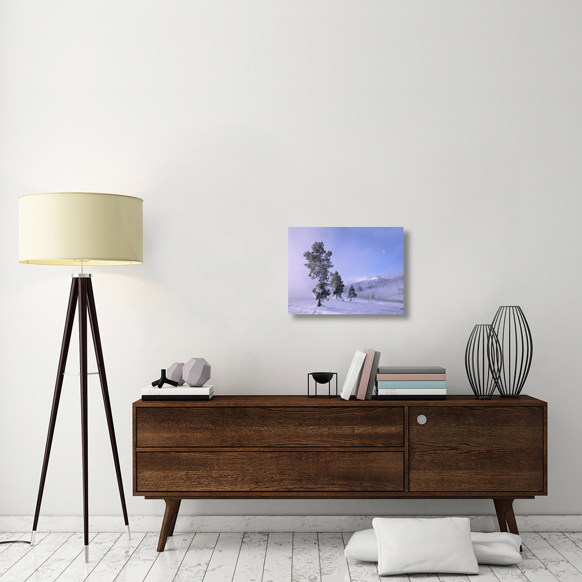 Snow-covered Pines with half moon in Yellowstone National Park, Wyoming-Canvas Art-24&quotx18"