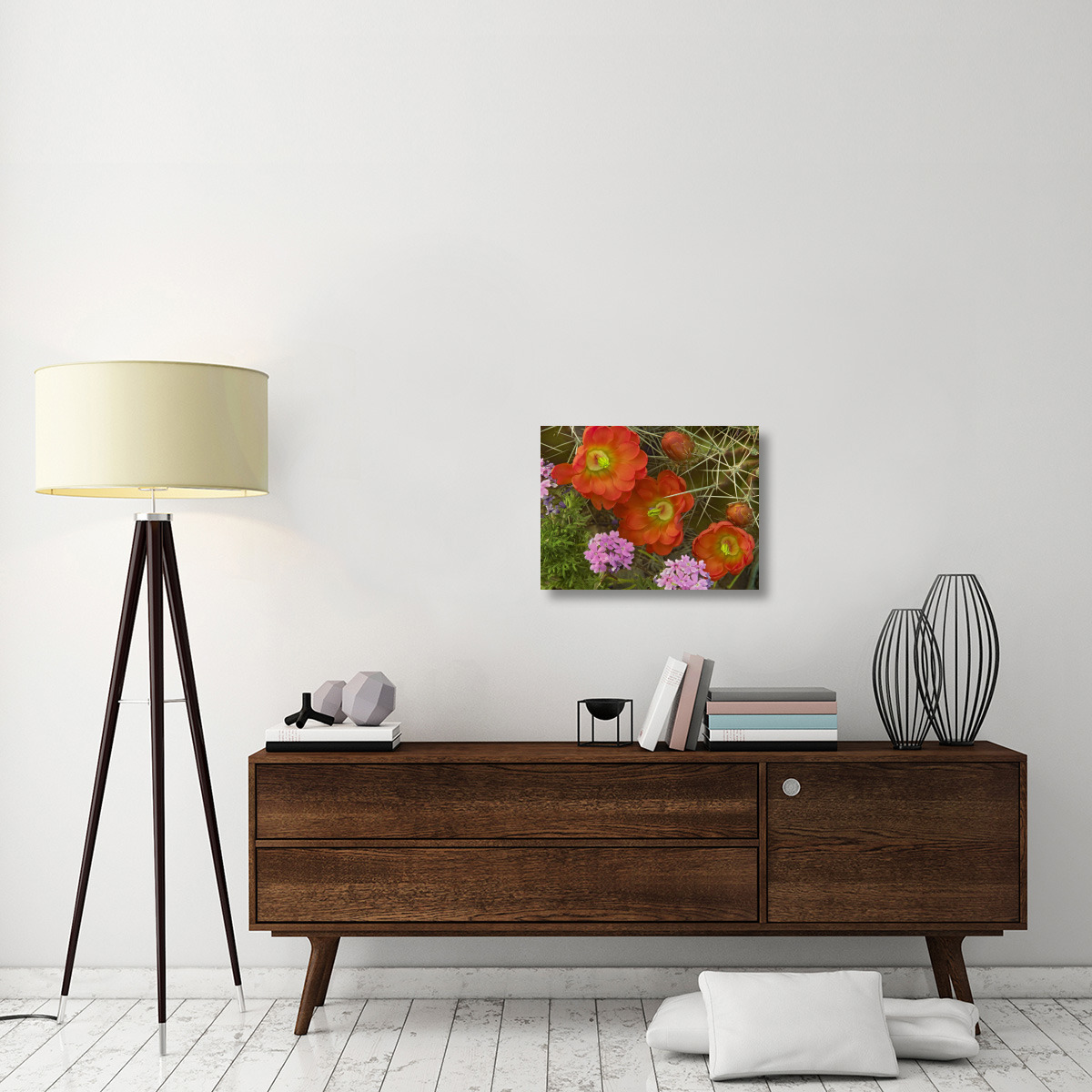 Claret Cup Cactus and Verbena detail of flowers in bloom, North America-Canvas Art-24&quotx18"