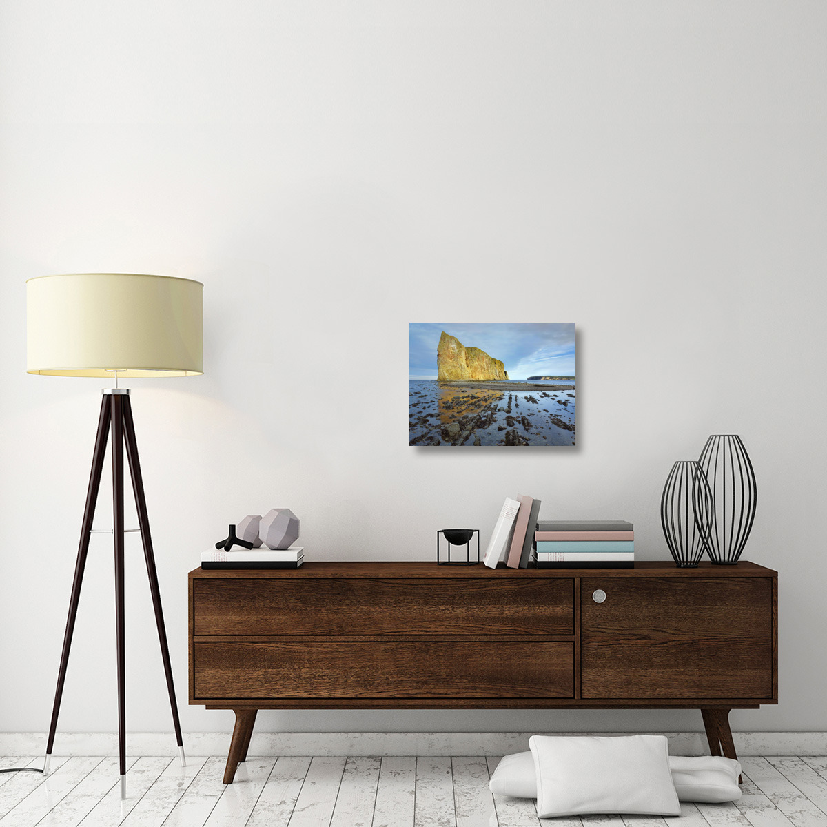 Coastline and Perce Rock, a limestone formation, at low tide, Quebec, Canada-Canvas Art-24&quotx18"