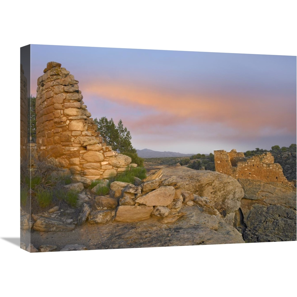 Stronghold House with Sleeping Ute Mountain, Hovenweep National Monument, Utah-Canvas Art-24&quotx18"