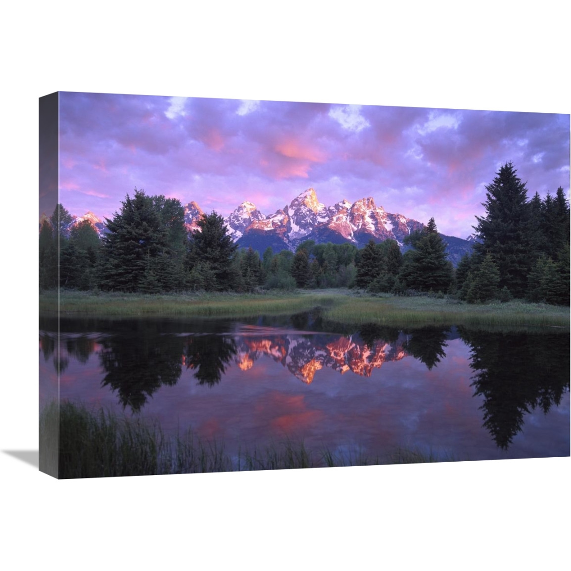 Teton Range at sunrise, Schwabacher Landing, Grand Teton National Park, Wyoming-Canvas Art-24&quotx18"