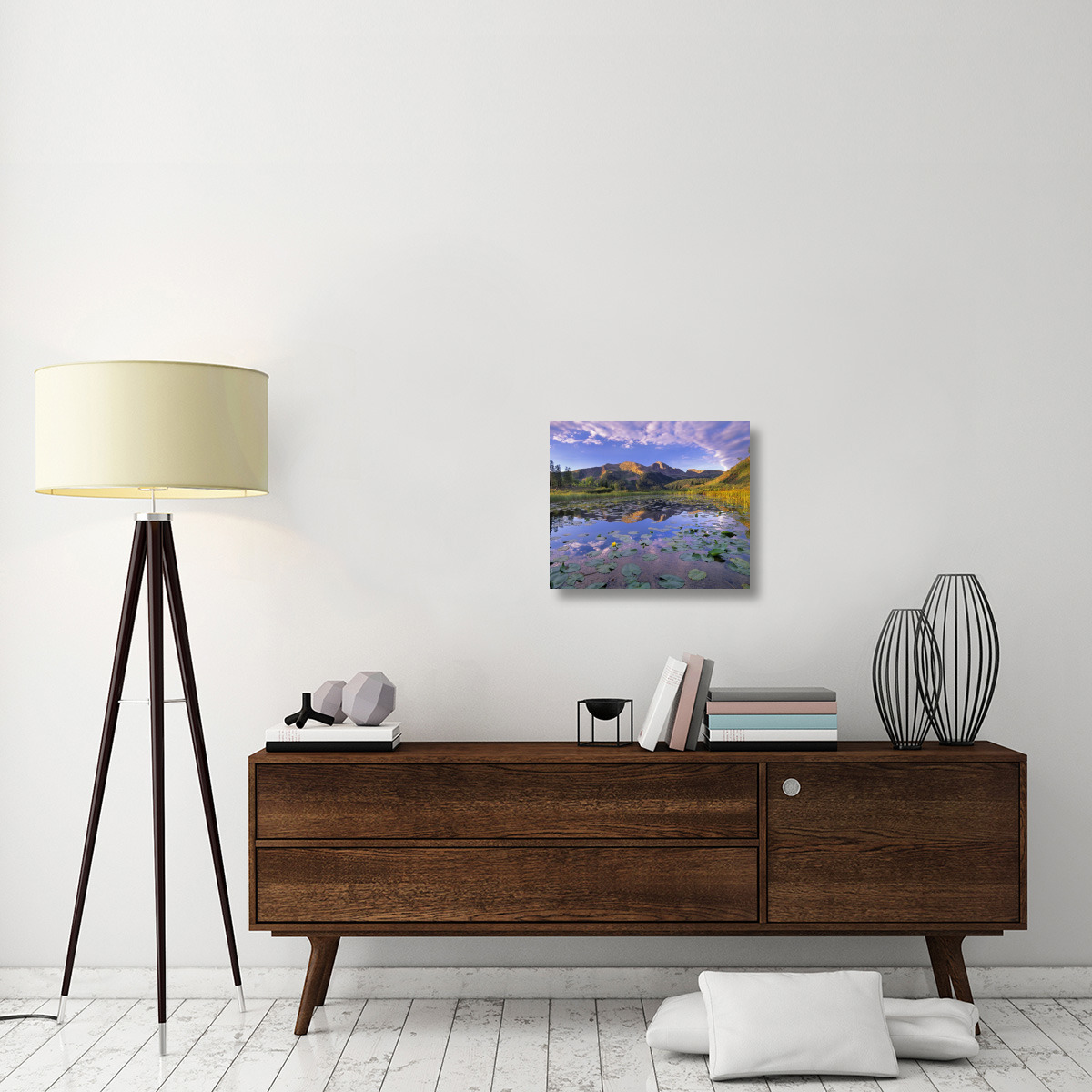 Lily Pads and reflection of Snowdon Peak in pond, west Needle Mountains, Colorado-Canvas Art-22&quotx18.48"