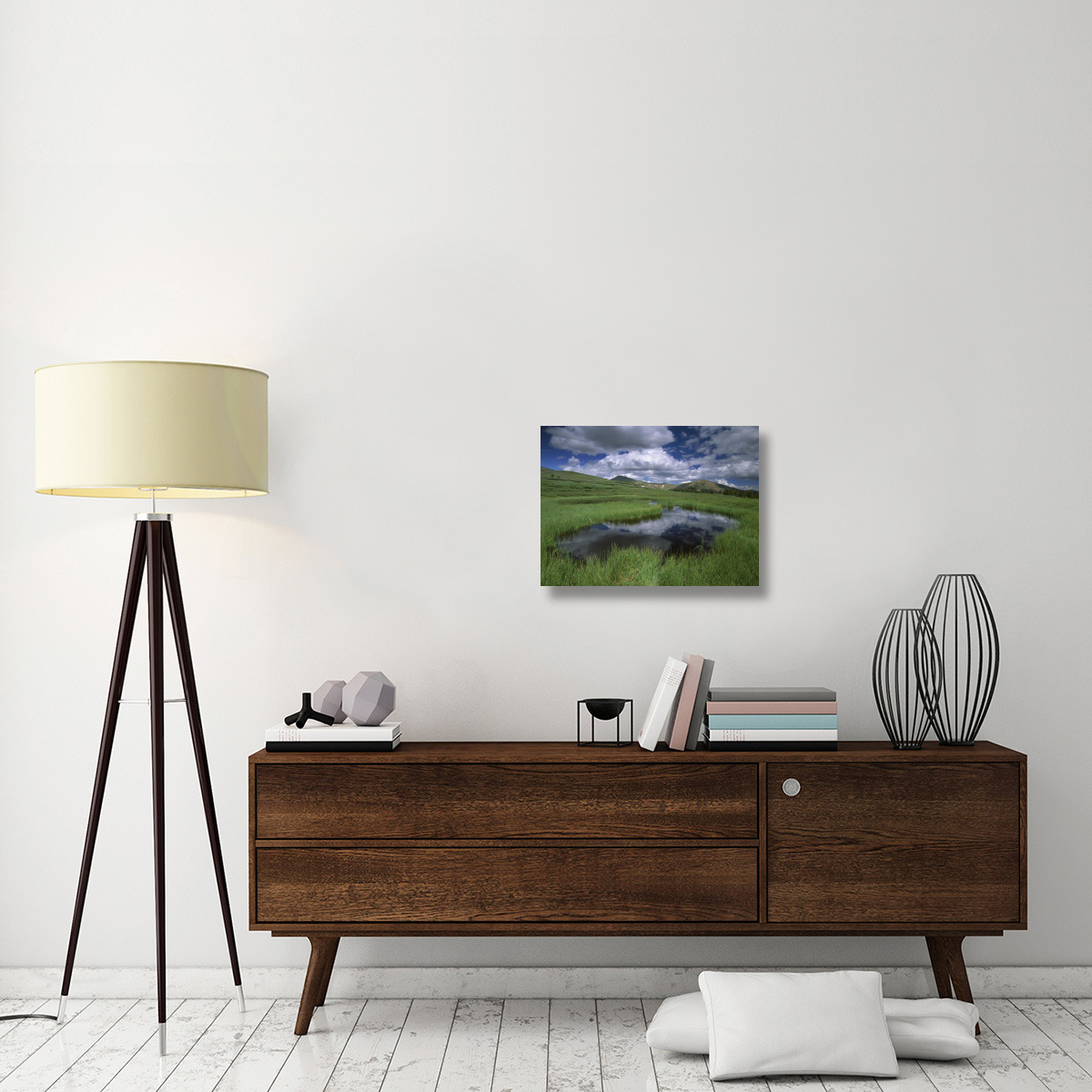 Cumulus clouds reflected in pond at Guanella Pass, Arapaho National Forest, Colorado-Canvas Art-24&quotx18"