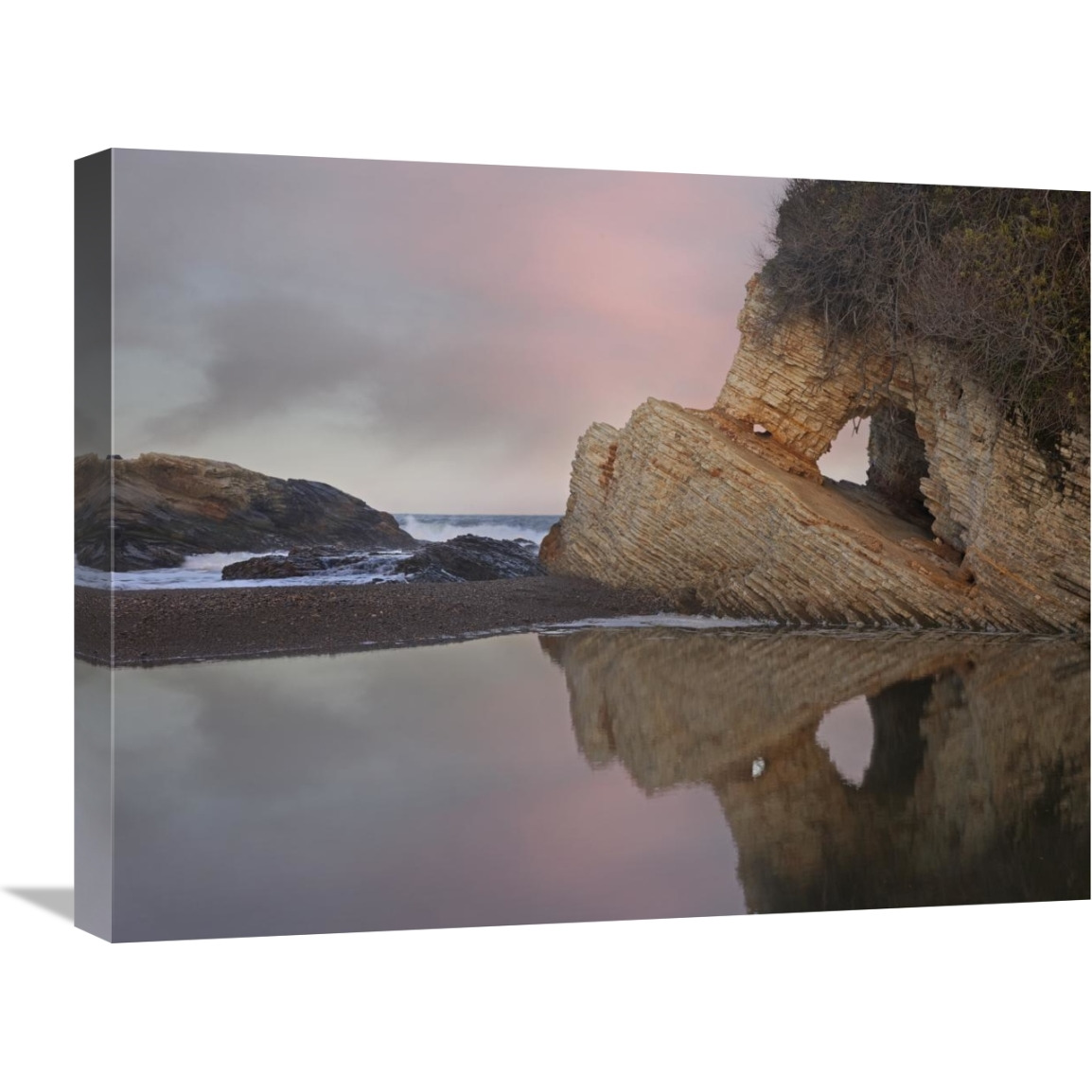 Cave reflected in pool at dusk, Spooners Cove, Montano de Oro State Park, California-Canvas Art-24&quotx18"