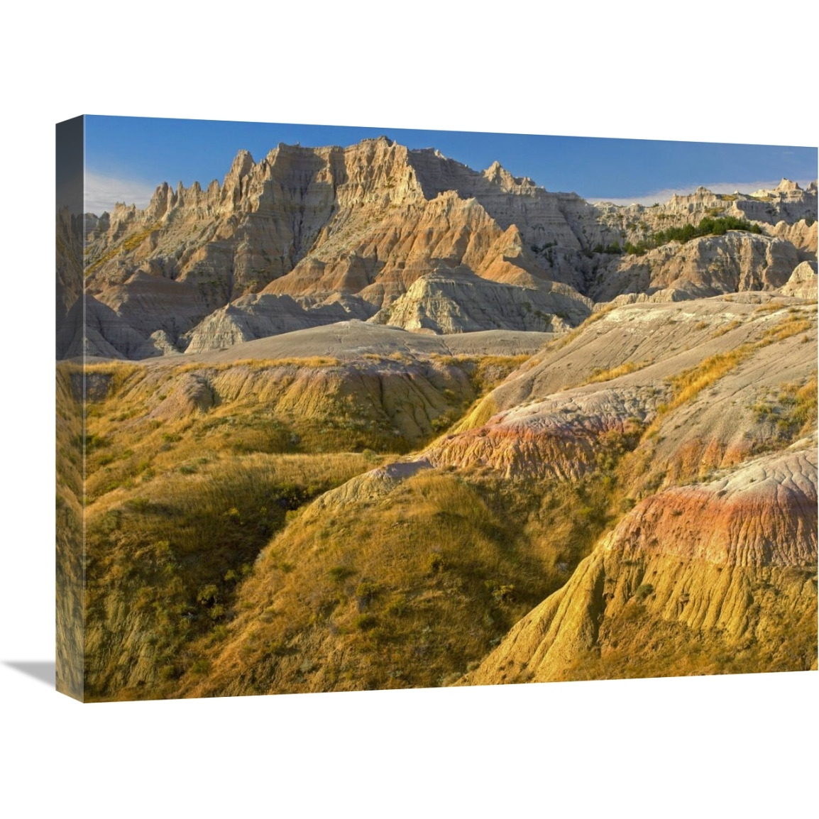 Eroded buttes showing layers of sedimentary rock, Badlands National Park, South Dakota-Canvas Art-24&quotx18"