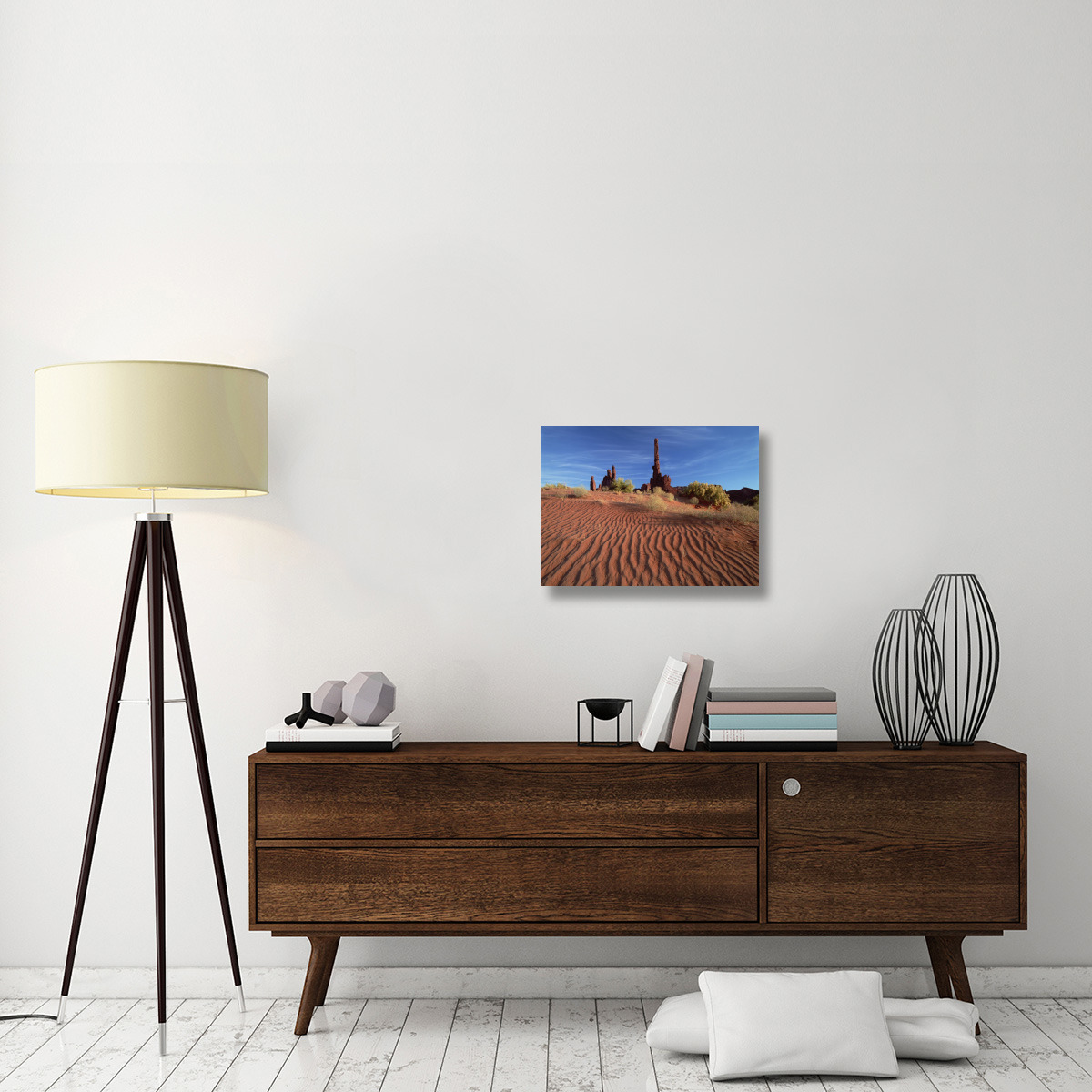 Totem pole and Yei Bi Chei with sand dunes, Monument Valley Navajo Tribal Park, Arizona-Canvas Art-24&quotx18"