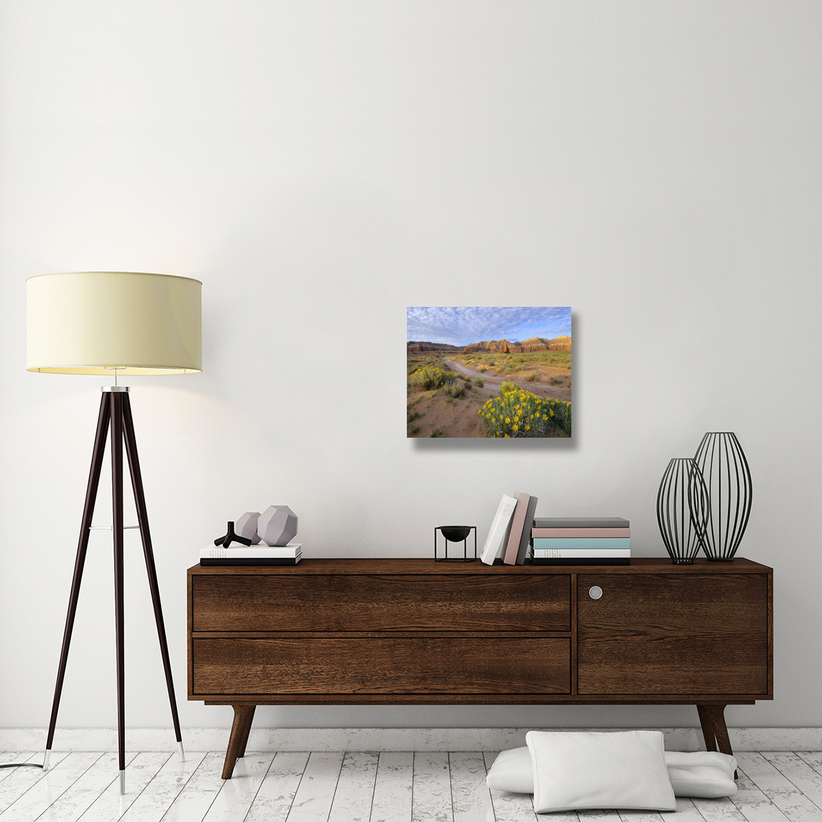 Wildflowers growing along dirt road, Temple of the Moon, Capitol Reef National Park, Utah-Canvas Art-24&quotx20"