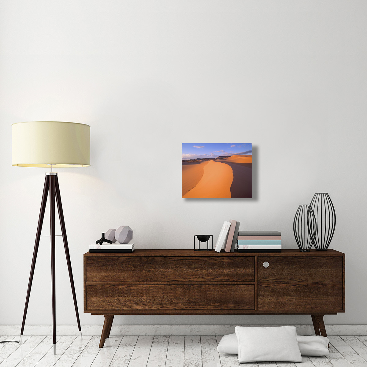 Wind ripples in sand dunes beneath sandstone cliffs, Coral Pink Sand Dunes State Park, Utah-Canvas Art-24&quotx18"