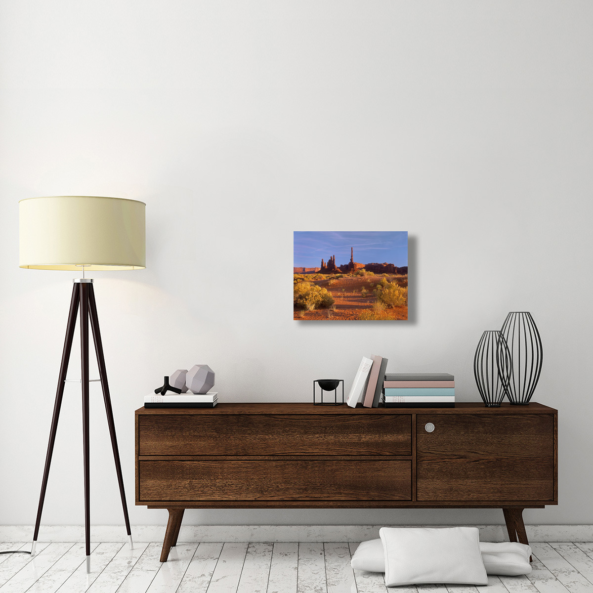 Totem Pole and Yei Bi Chei with sand dunes and shrubs, Monument Valley, Arizona and Utah border-Canvas Art-24&quotx18"