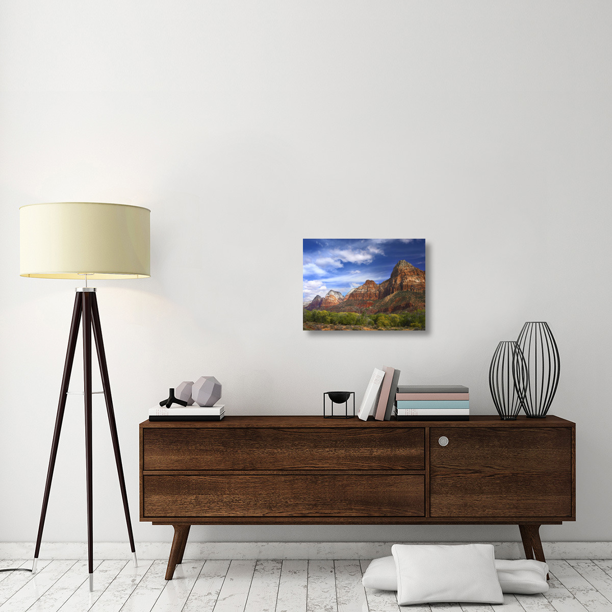 The Watchman, outcropping near south entrance of Zion National Park, cottonwoods in foreground, Utah-Canvas Art-24&quotx18"