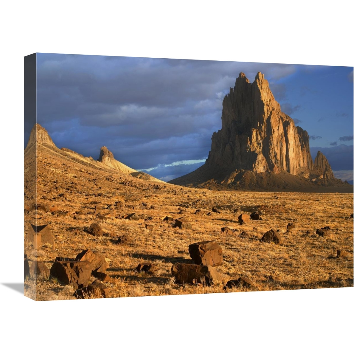 Shiprock, the basalt core of an extinct volcano, tuff-breccia ejected boulders in foreground, New Mexico-Canvas Art-24&quotx18"