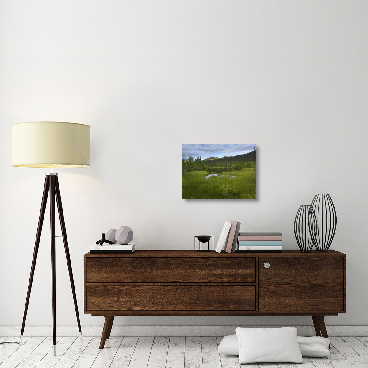 Boreal forest with pond and Antimony Mountain in the background, Ogilvie Mountains, Yukon Territory, Canada-Canvas Art-24&quotx18"