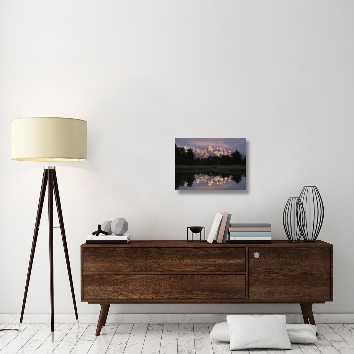 Grand Teton Range and cloudy sky at Schwabacher Landing, reflected in the water, Grand Teton National Park, Wyoming-Canvas Art-24&quotx18"