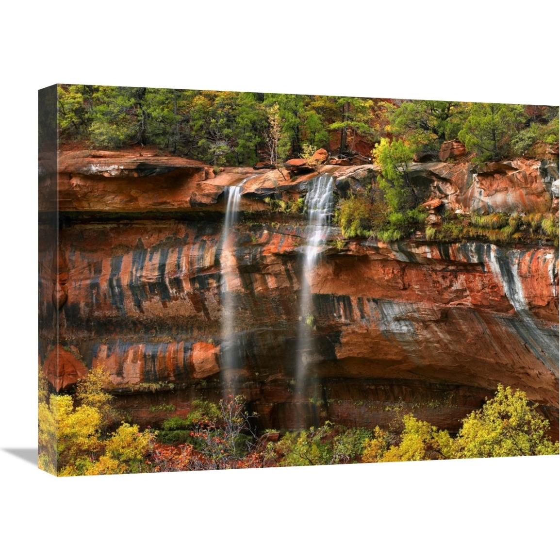 Cascades tumbling 110 feet at Emerald Pools, Zion National Park, Utah-Canvas Art-24&quotx18"