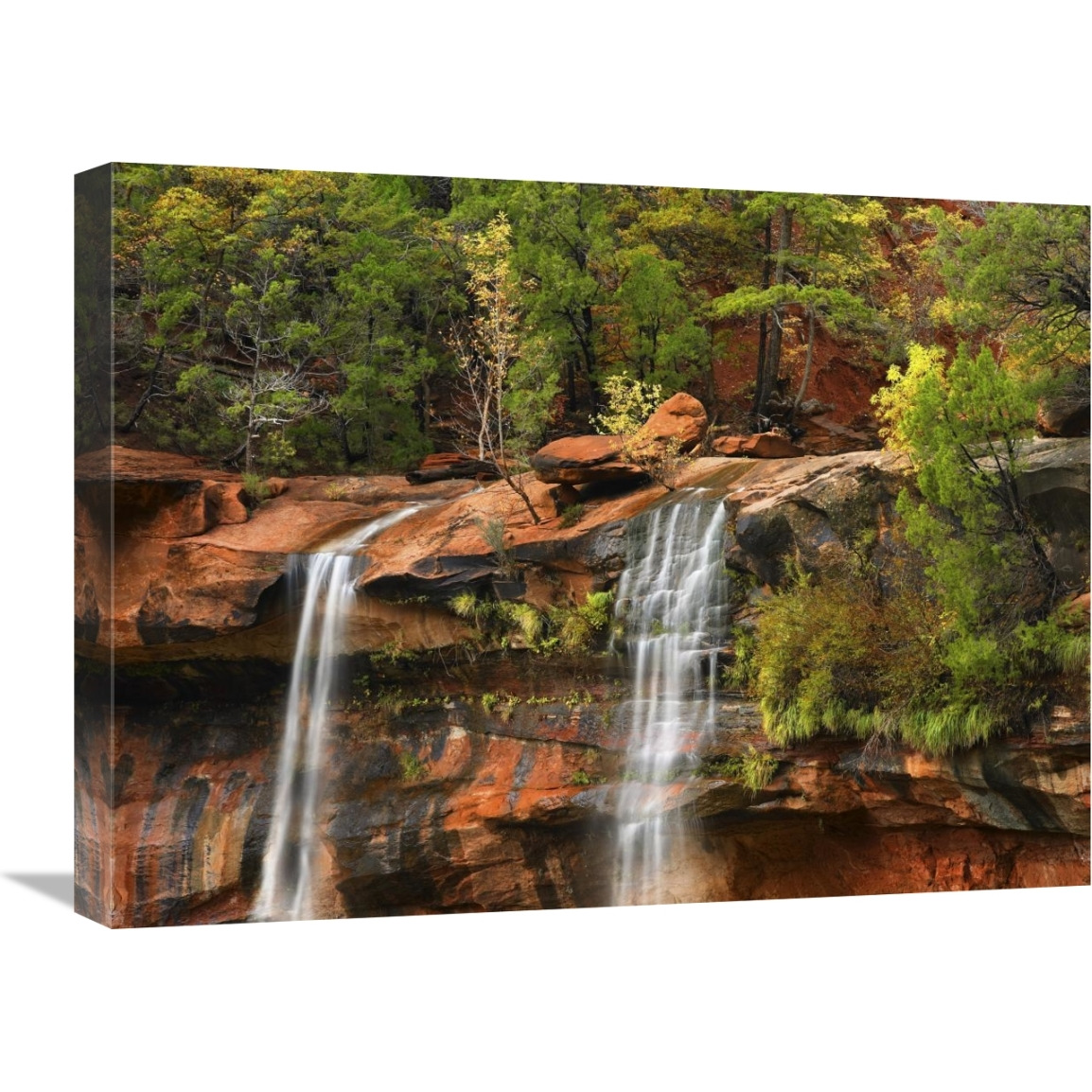 Cascades tumbling 110 feet at Emerald Pools, Zion National Park, Utah-Canvas Art-24&quotx18"