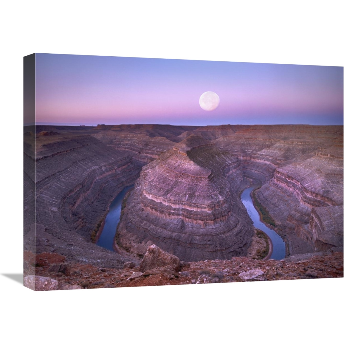 Moon over San Juan River flowing through Goosenecks, Utah-Canvas Art-24&quotx18"