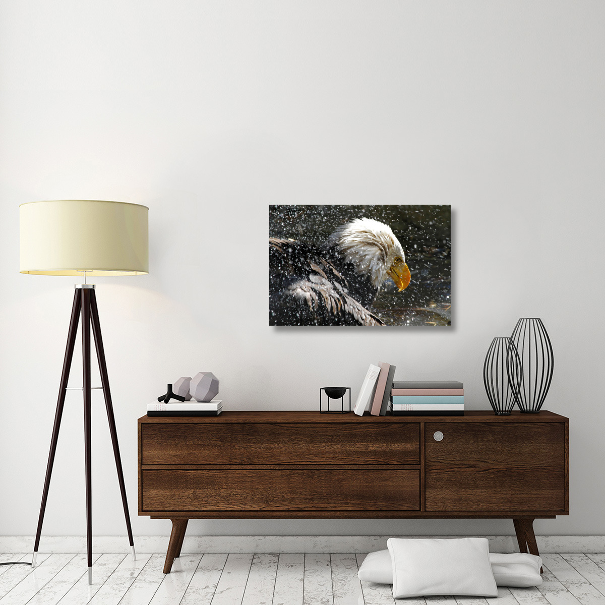 Bald Eagle Bath-Canvas Art-36&quotx24.12"