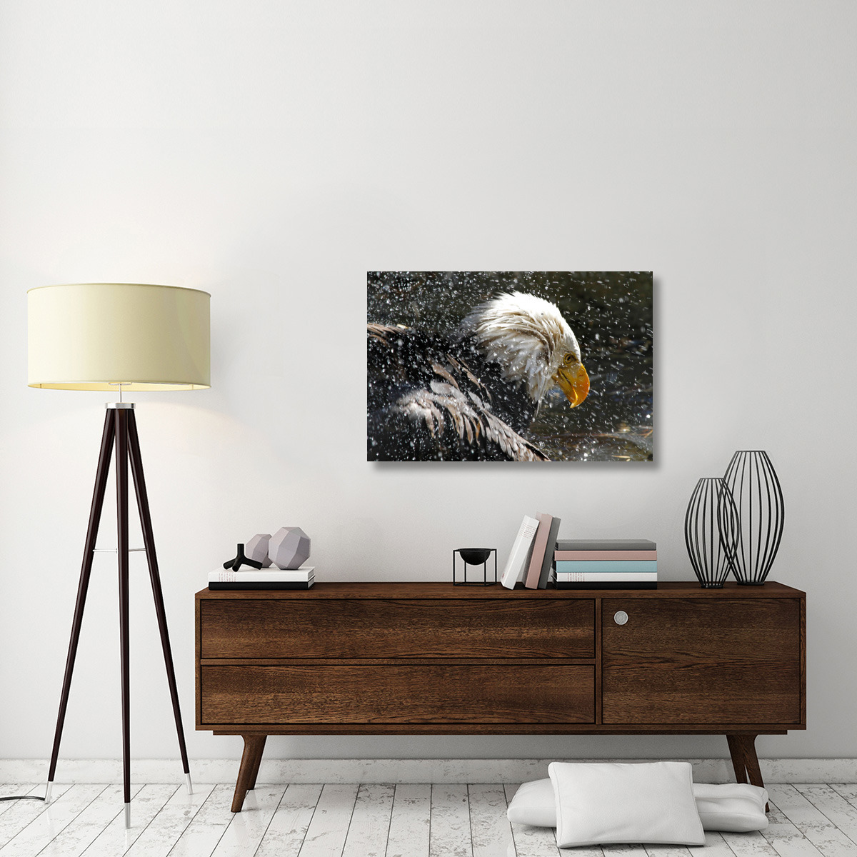 Bald Eagle Bath-Canvas Art-40&quotx26.8"