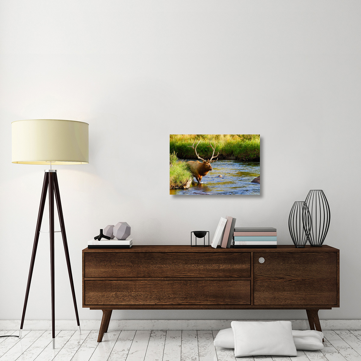 Bull Elk in the Stream-Canvas Art-30&quotx20.1"