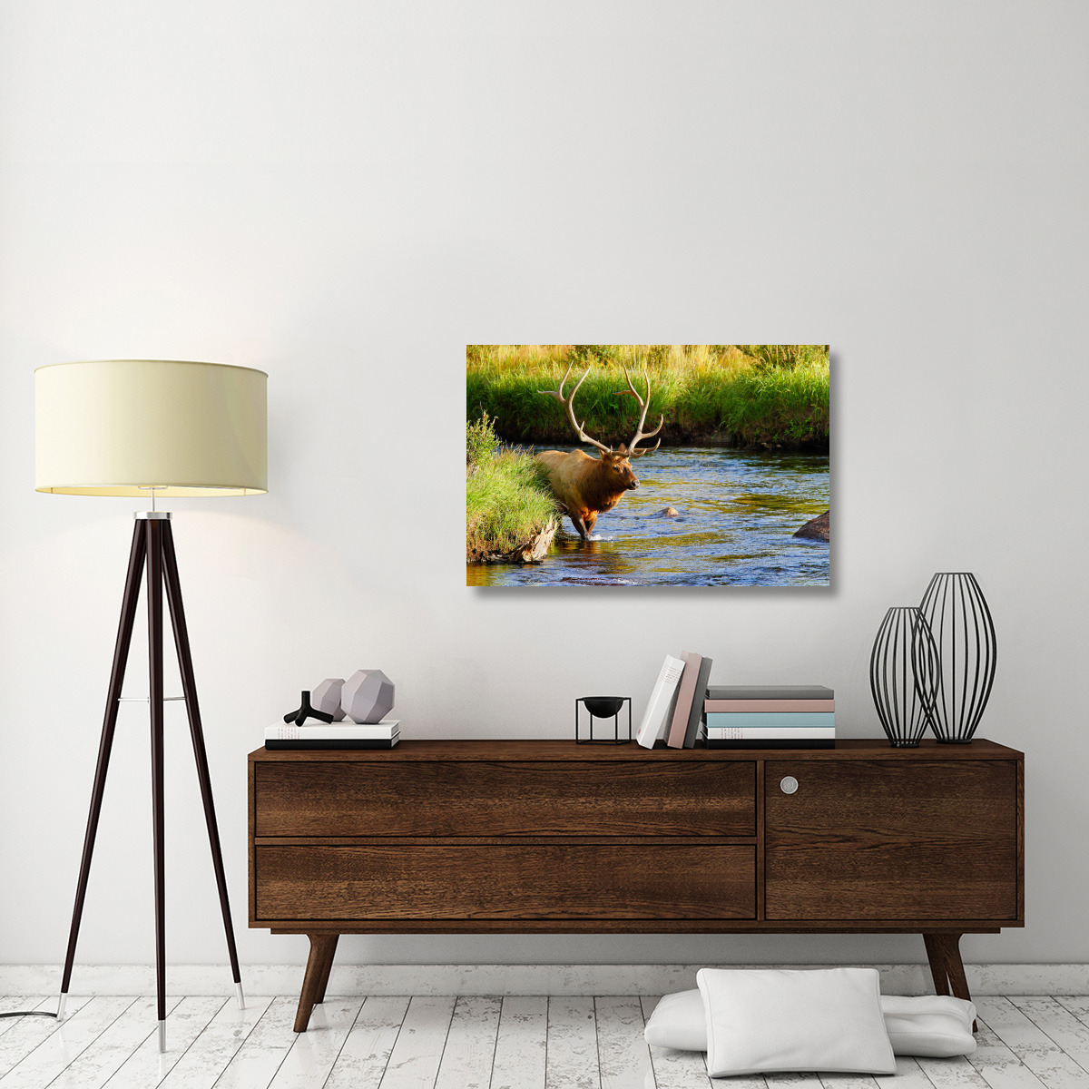 Bull Elk in the Stream-Canvas Art-40&quotx26.8"