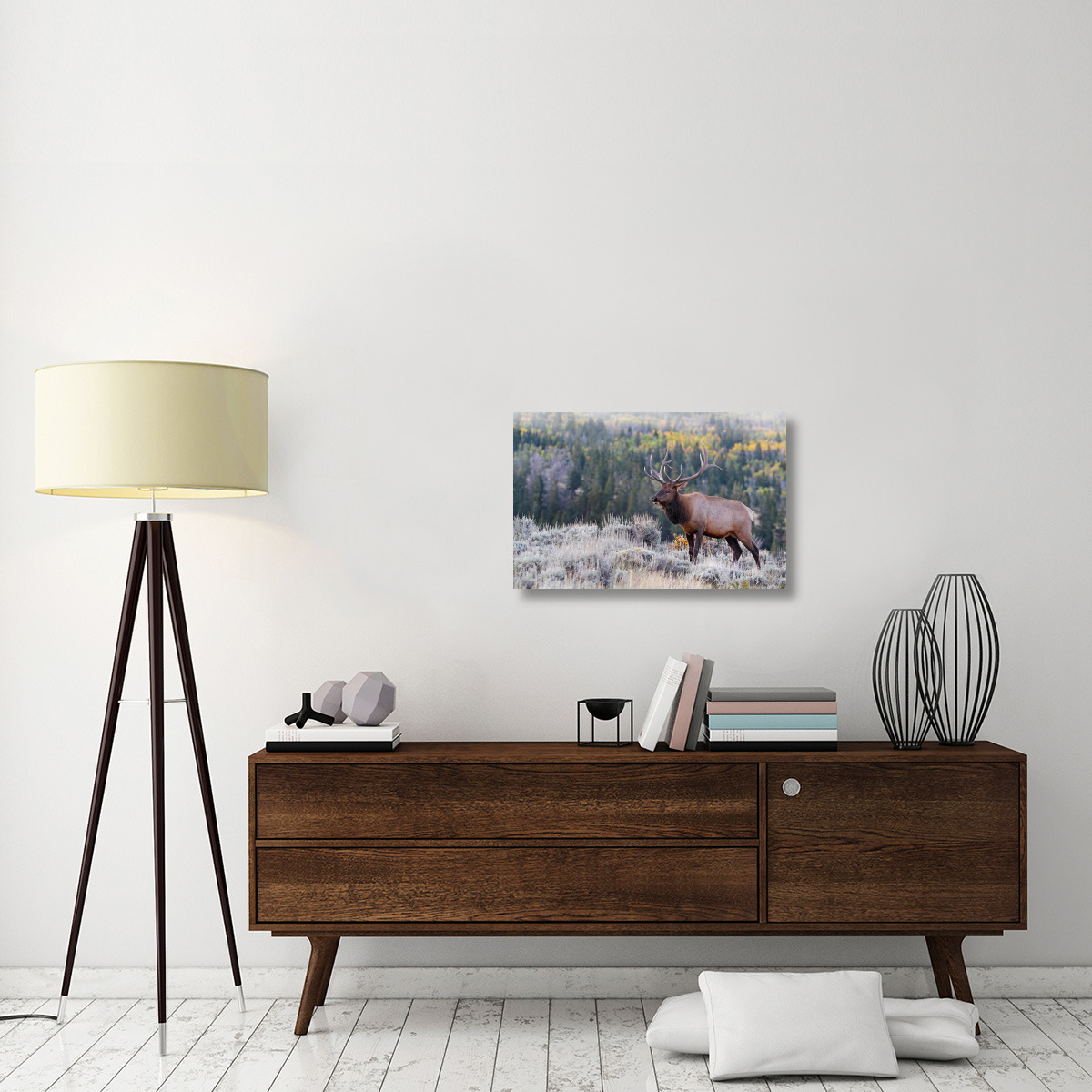 Bull Elk on the Hillside-Canvas Art-30&quotx19.5"