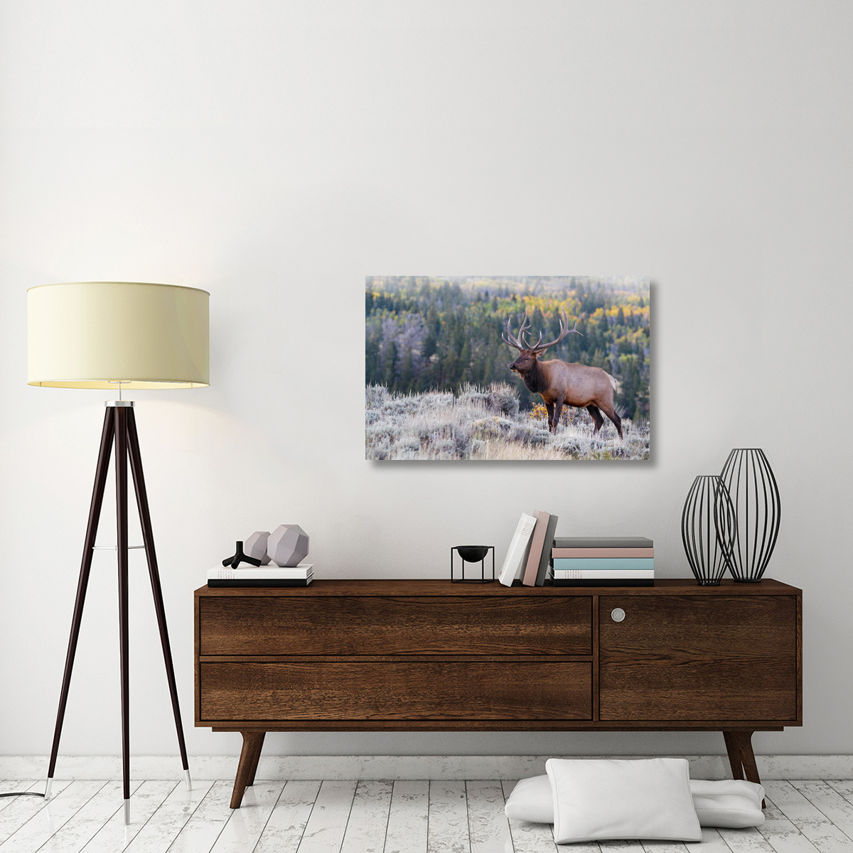 Bull Elk on the Hillside-Canvas Art-40&quotx26"