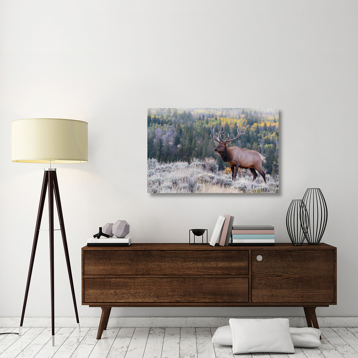 Bull Elk on the Hillside-Canvas Art-44&quotx28.6"