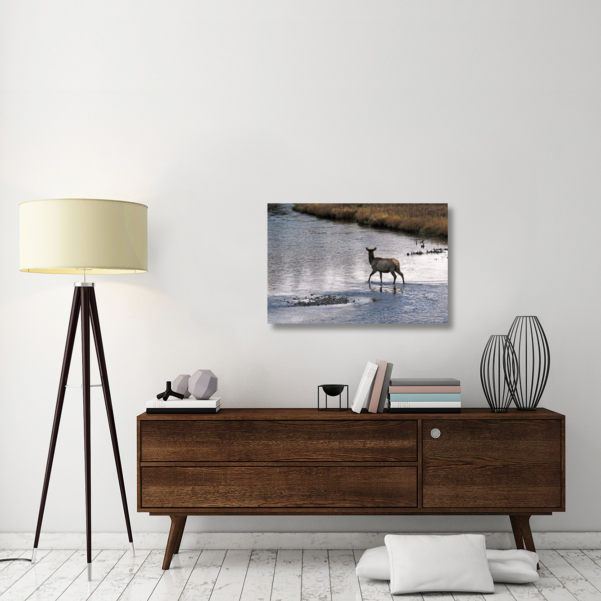 Cow Elk Crossing-Canvas Art-36&quotx24.12"