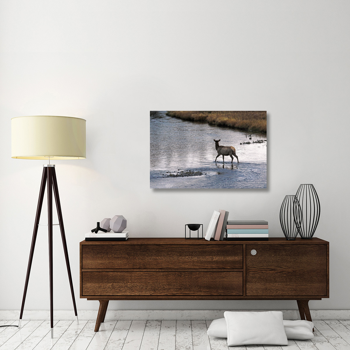 Cow Elk Crossing-Canvas Art-40&quotx26.8"