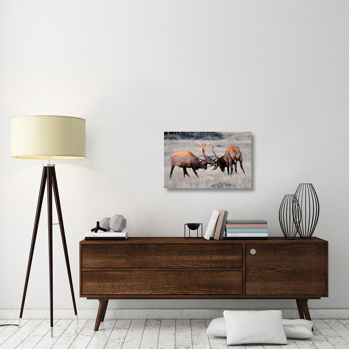 Elk Duel at Sunrise-Canvas Art-30&quotx19.5"