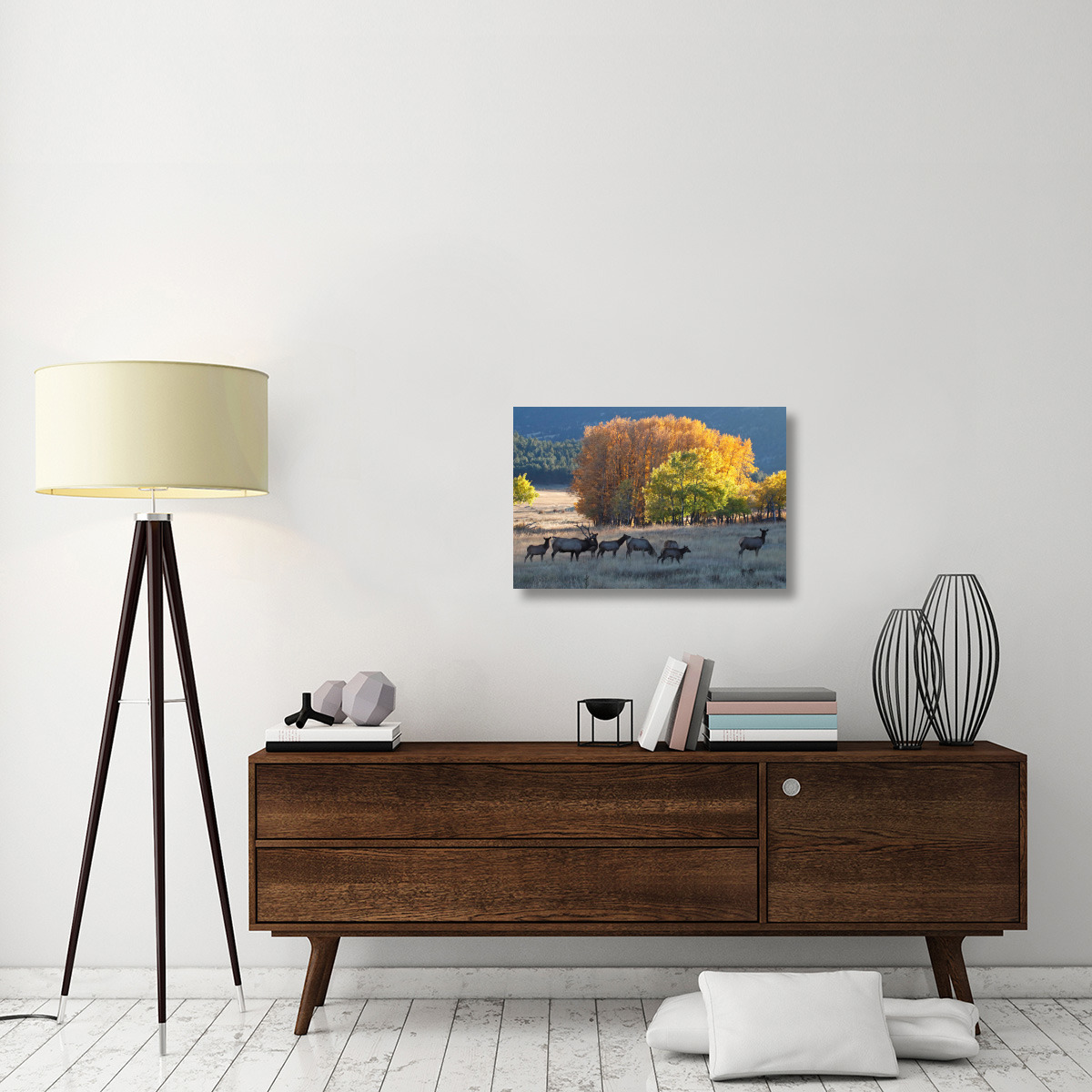 Fall Morning with Elk-Canvas Art-30&quotx20.1"