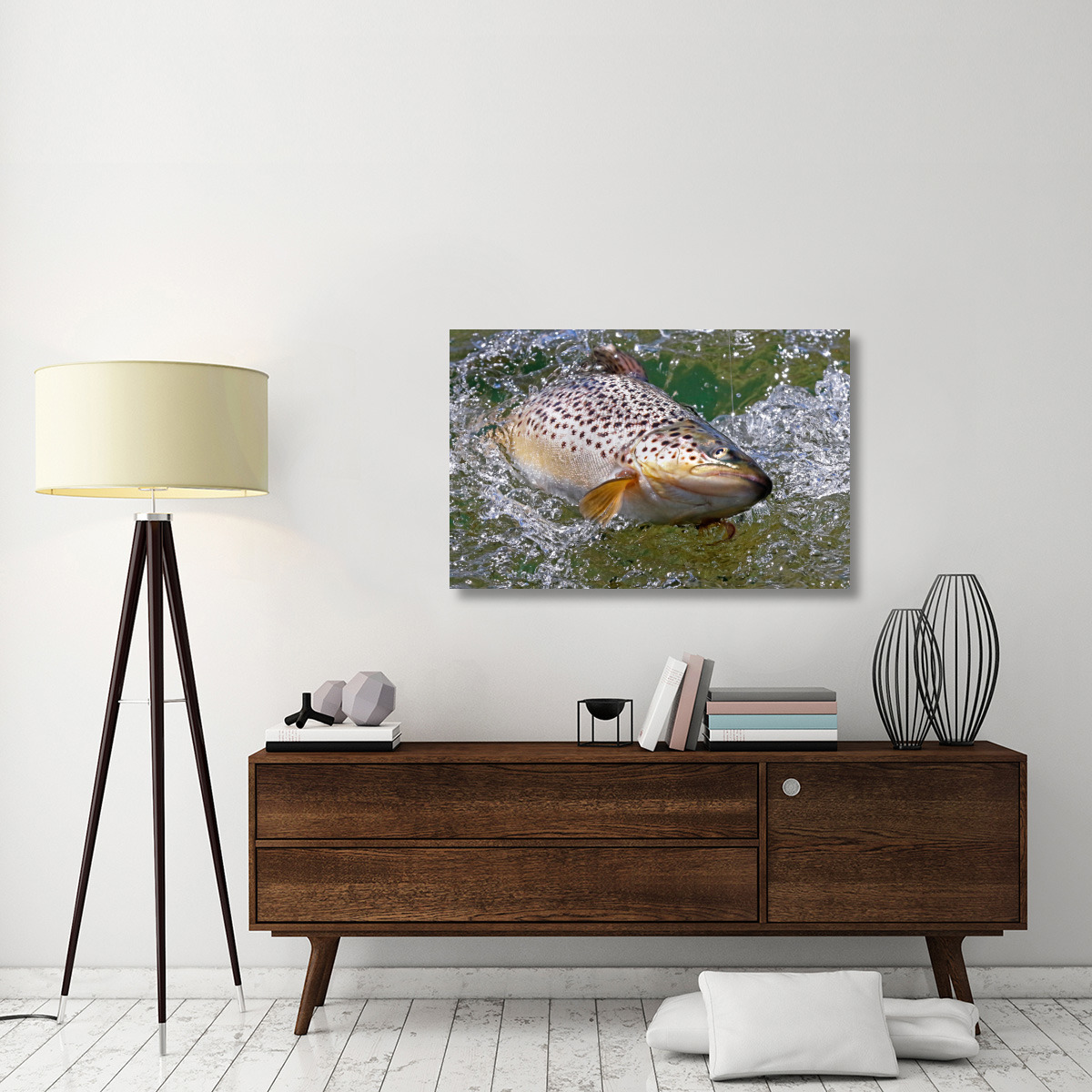 Hooked Brown Trout-Canvas Art-44&quotx28.6"