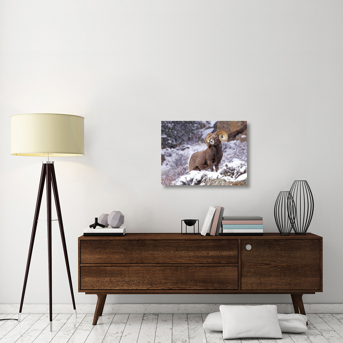 Bighorn Ram in Winter-Canvas Art-30&quotx22.5"