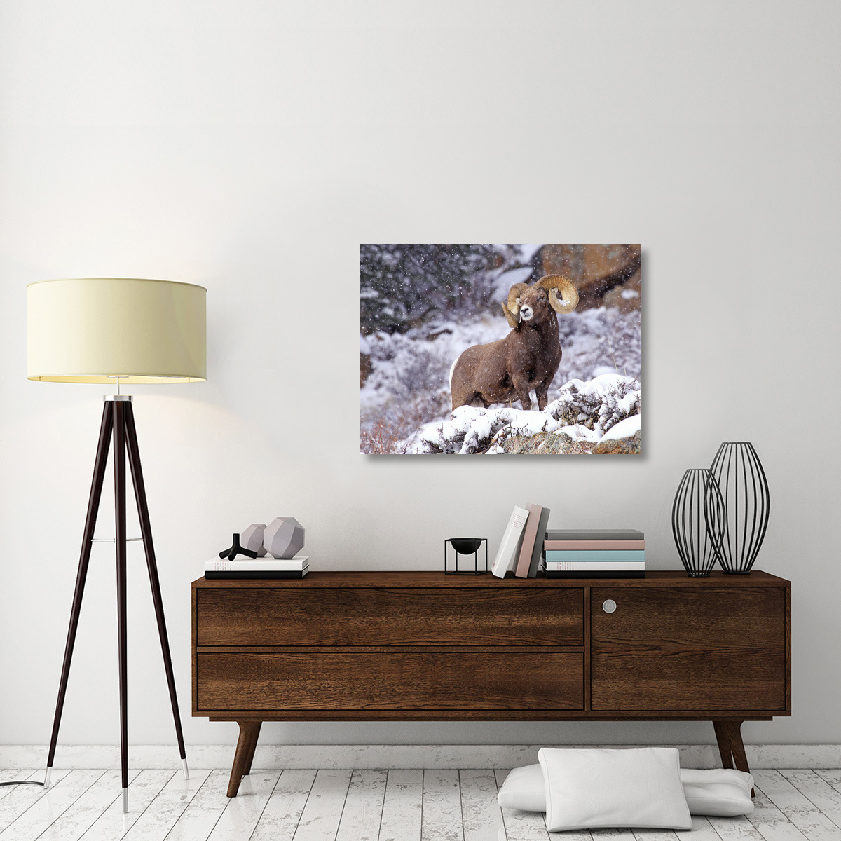 Bighorn Ram in Winter-Canvas Art-40&quotx30"