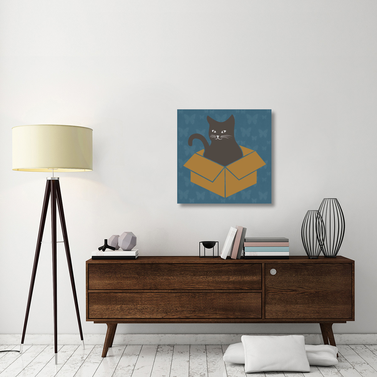 Cat in a Box - Blue-Canvas Art-30&quotx30"