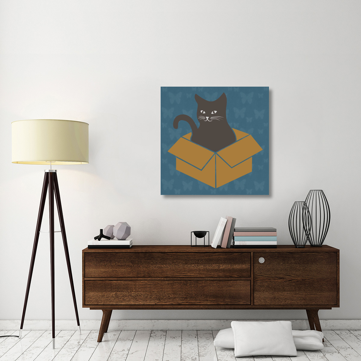 Cat in a Box - Blue-Canvas Art-36&quotx36"