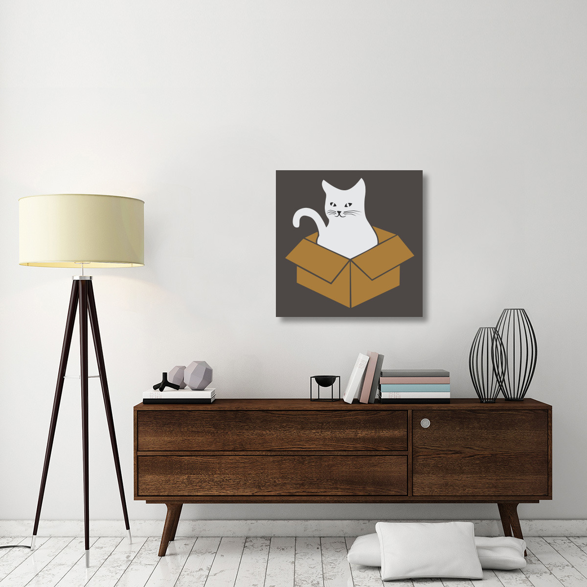 Cat in a Box - Gray-Canvas Art-30&quotx30"