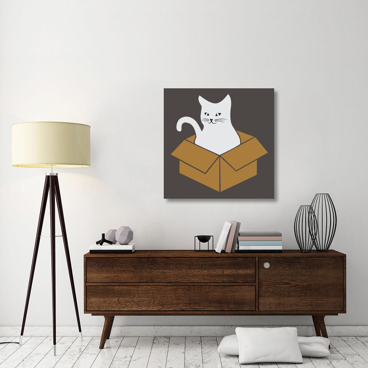 Cat in a Box - Gray-Canvas Art-36&quotx36"