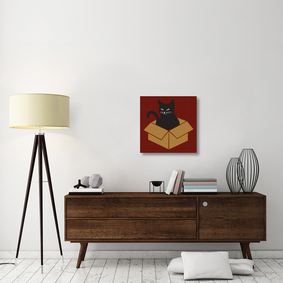 Cat in a Box - Red-Canvas Art-24&quotx24"