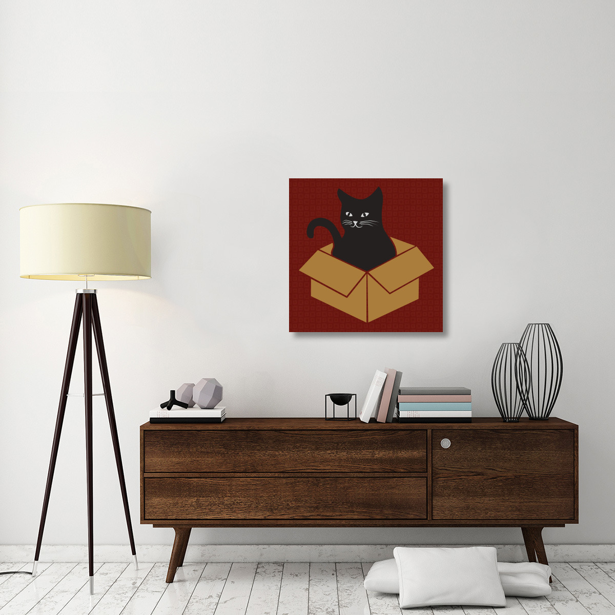 Cat in a Box - Red-Canvas Art-30&quotx30"