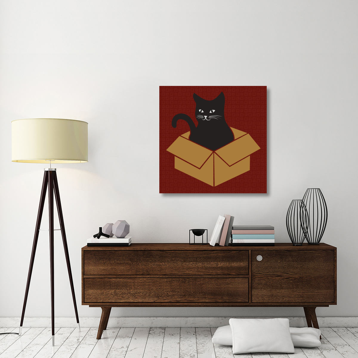 Cat in a Box - Red-Canvas Art-36&quotx36"